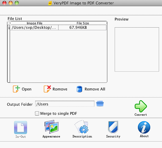 Interface of JPEG to PDF Converter for Mac