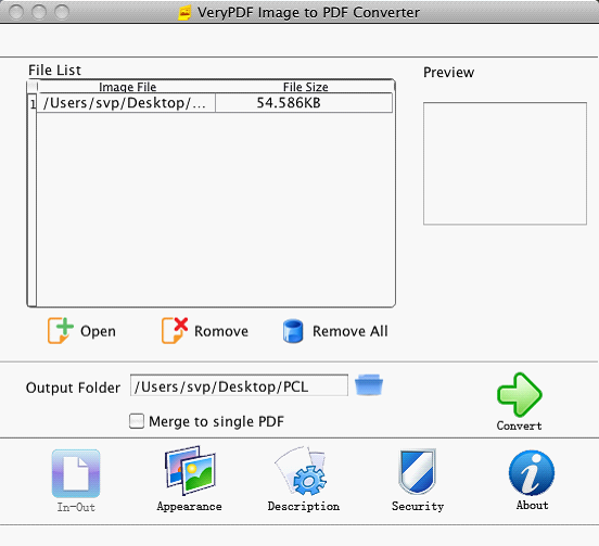 Interface of PNG to PDF Converter for Mac OS