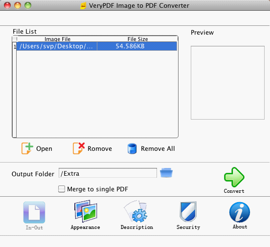 Interface of TIFF to PDF Converter for Mac
