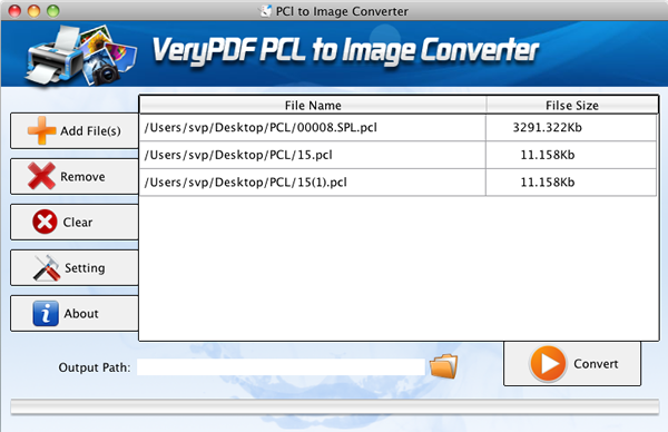 interface of PCL to PNG Converter for OS X
