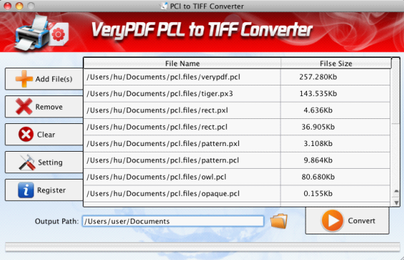 user interface of VeryPDF PCL to TIFF Converter for Mac