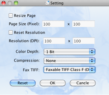  Panel for setting fax TIFF