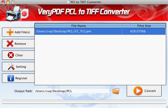 Interface of PRN to Fax Converter for Mac OS X