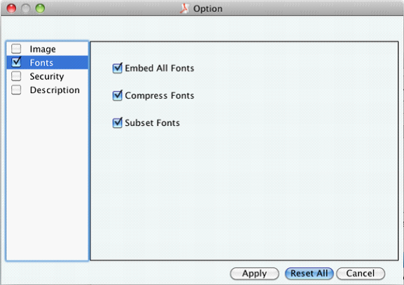 optimize PDF fonts in Fonts tab