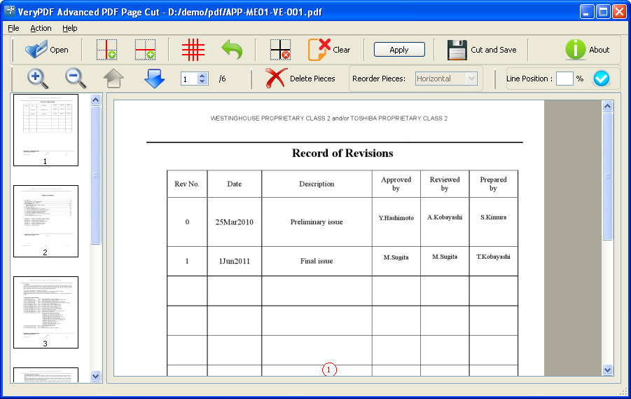 interface of VeryPDF Advanced PDF Page Cut