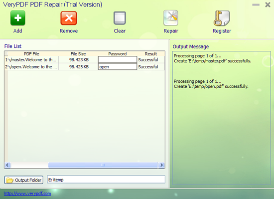 interface of PDF Recovery Application