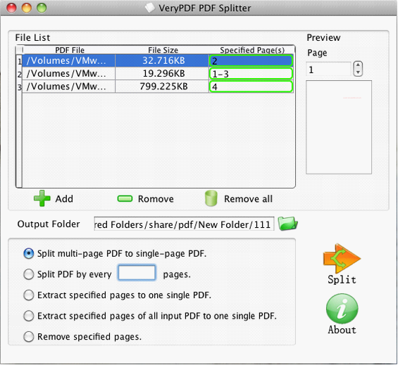 interface of PDF Splitter for Mac