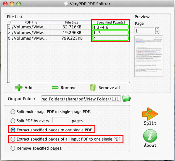  interface of PDF Page Extractor for Mac OS X