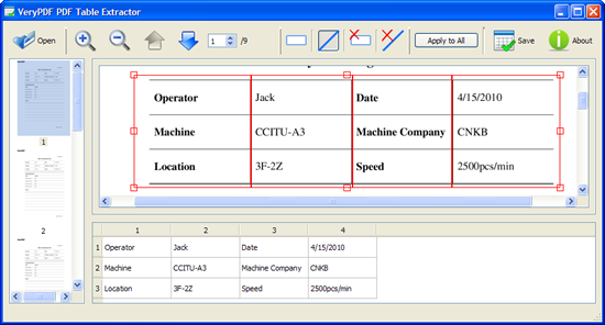 interface of PDF to Excel Spreadsheet Converter