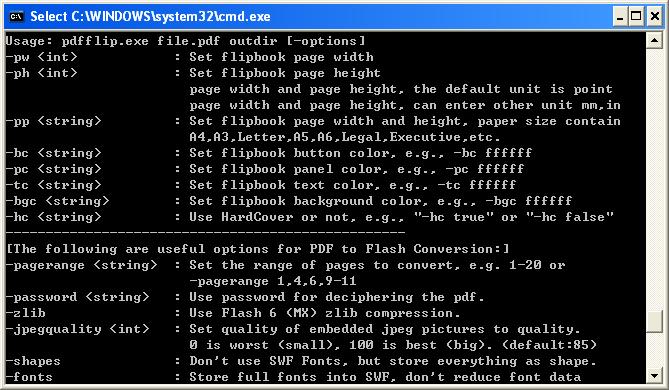 the usage and options for VeryPDF PDF to Flash Flip Book Converter
