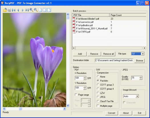  the interface of VeryPDF PDF to Image Converter