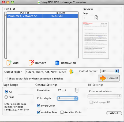 main window of PDF to GIF Converter in Mac OS