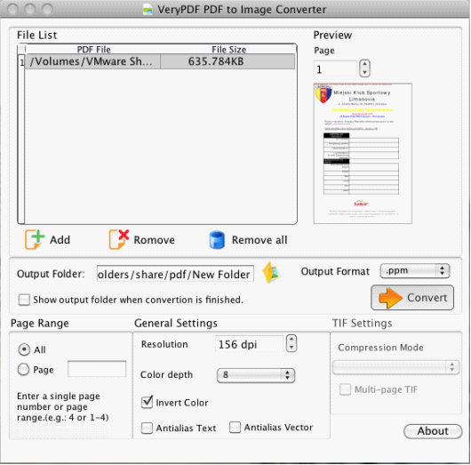 main window of PDF to PPM Converter in Mac OS X