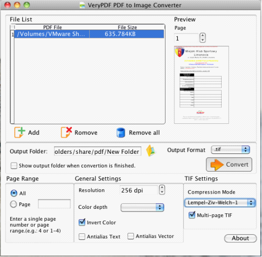 main window of PDF to TIF Converter for Mac OS