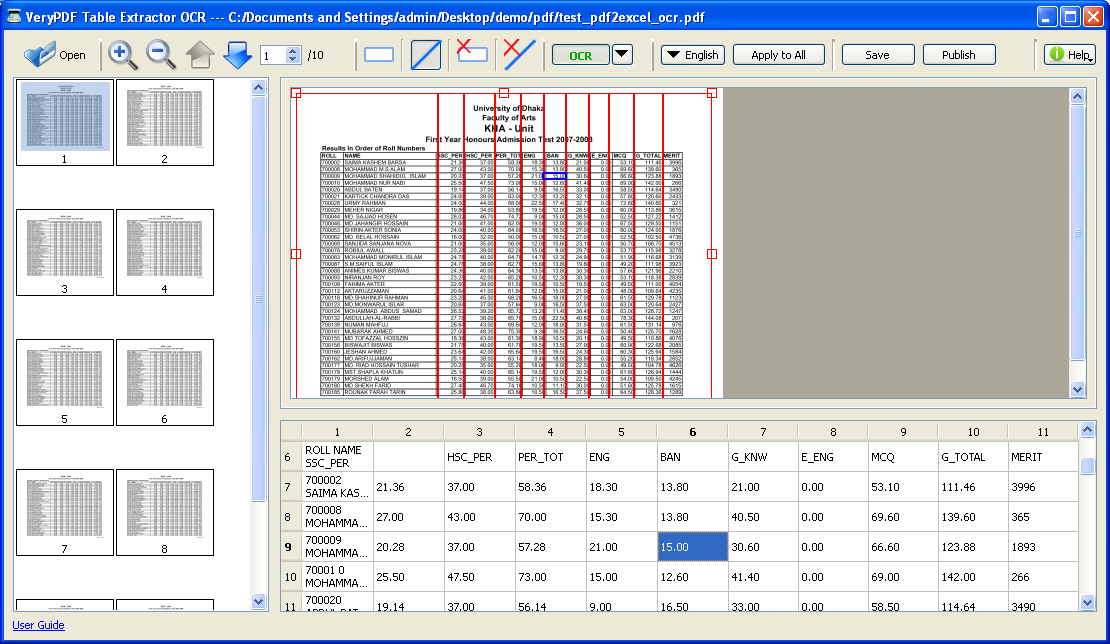 Extract tables from PDF or image in VeryPDF Table Extractor