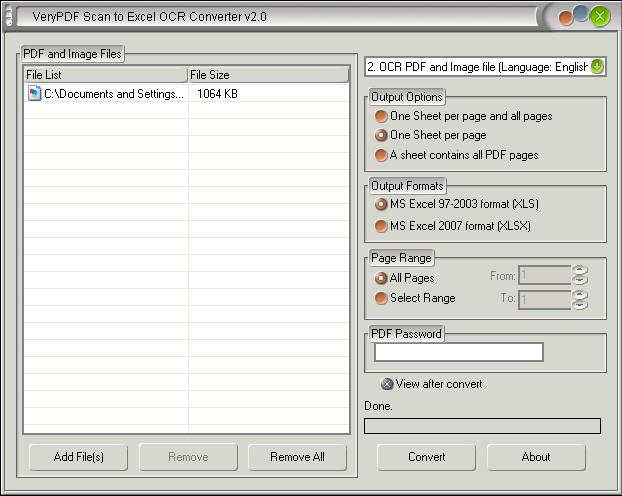 main window form of EMF to Excel OCR Converter
