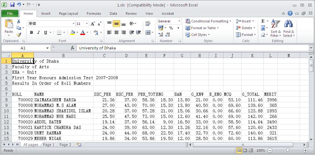 Newly created Excel document