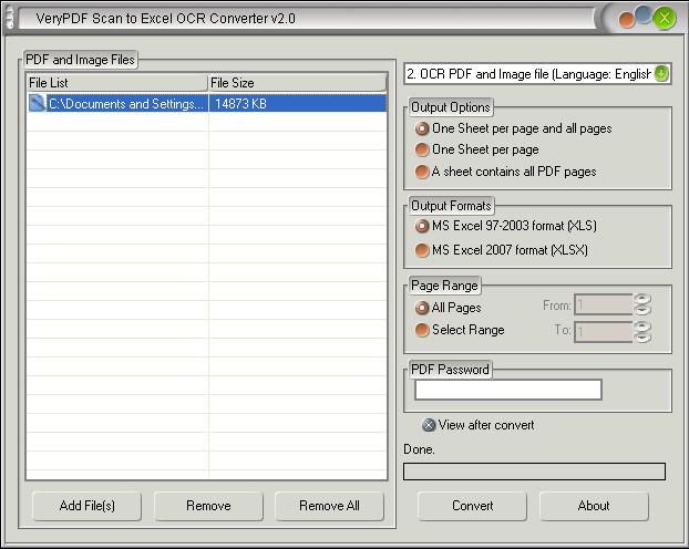 UI of BMP to Excel OCR Converter