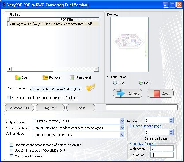 main interface of PDF to DXF Exporter