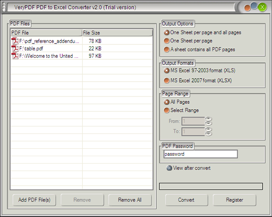 Convert PDF to Excel of Office 2003 and Office 2010