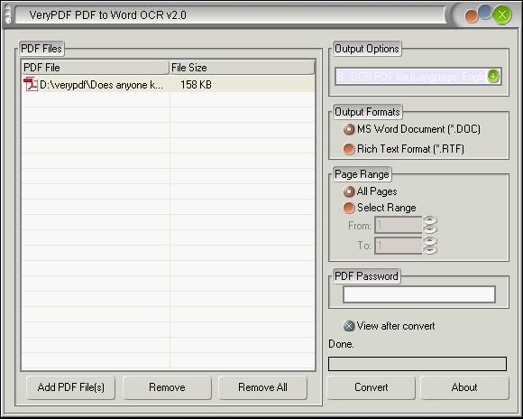 Interface of Scanned PDF Text Recognizer Converter