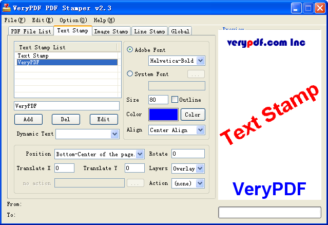 Screenshot of VeryPDF Stamper software