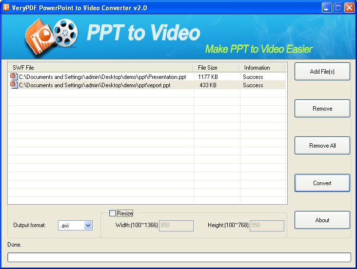 main interface of PowerPoint to AVI Converter