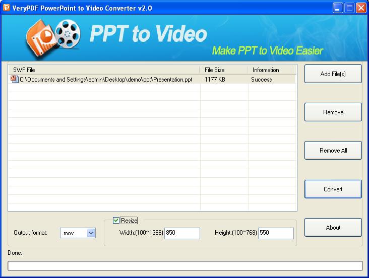 main interface of PowerPoint to MOV Converter
