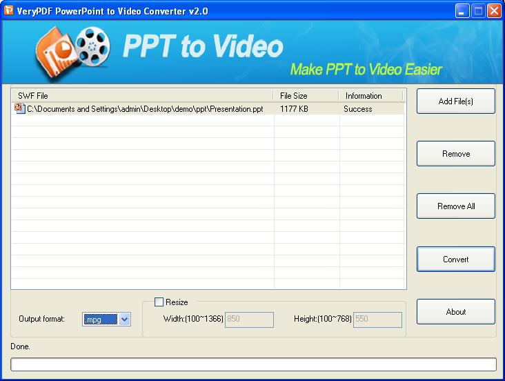main window of PowerPoint to MPG Converter