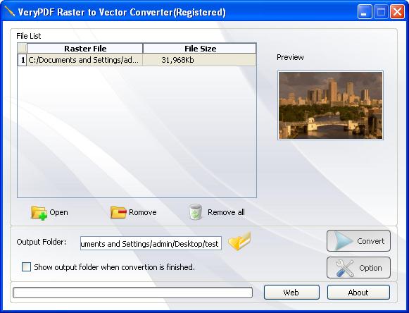 GUI of Raster to PDF Vector Converter