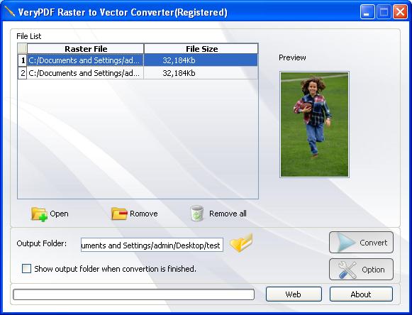 main window of Raster to SVG Vector Converter