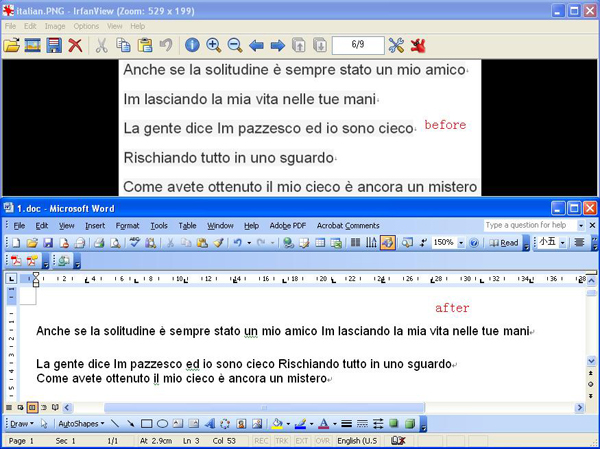 Comparison between the original image and output Word document