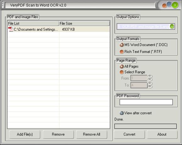 Interface of Scan to Word OCR Converter.