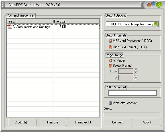 main interface of Image to DOC OCR Converter