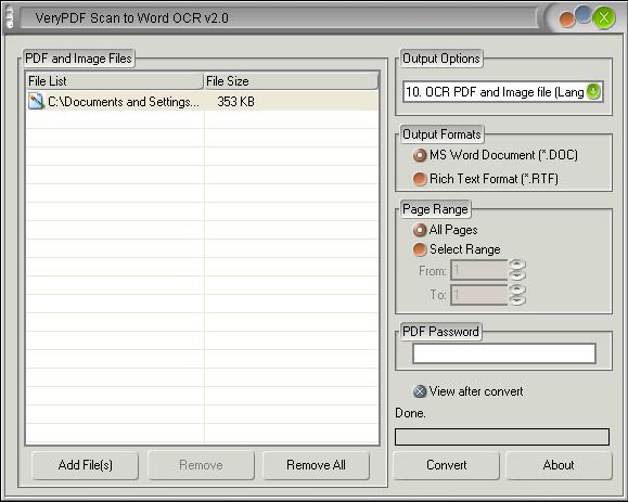 UI of BMP to Word OCR Converter