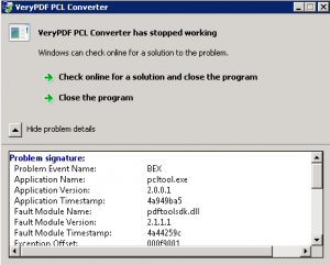 pcl to pdf on windows 2008 r2 system