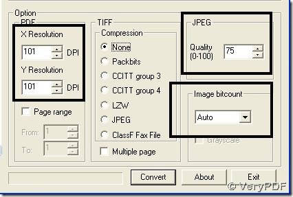 set DPI, image bit-count and JPEG quality and click convert