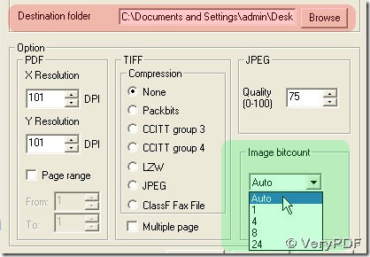 successful setting in destination folder and select image bit-count