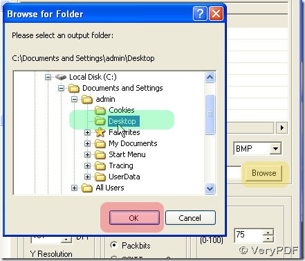 click browse button for selecting objective folder in pop dialog box