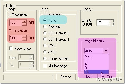 flexibly set DPI, compression and image bit-count