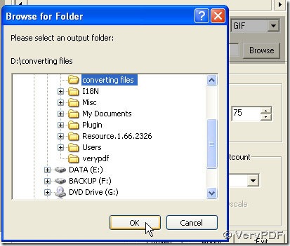 set targeting file type and select destination folder with pop dialog box
