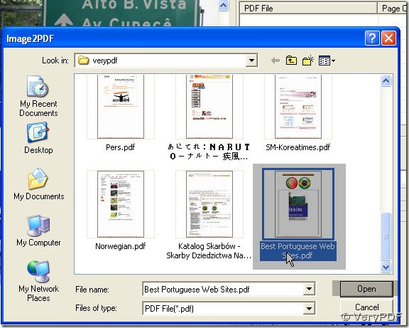 Dialog box for addng PDF files into processing form