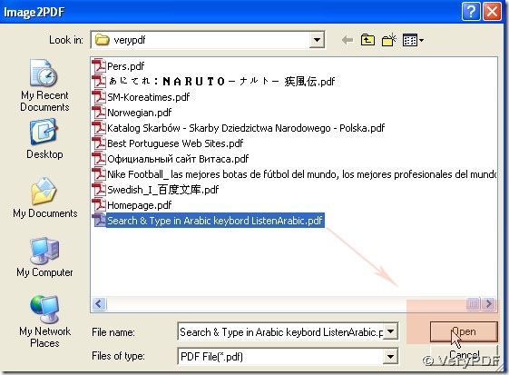 Dialog box for openning PDF files singly or in batches
