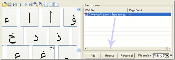 panel of previewing different language PDF file and processing table with PDF path removed function button