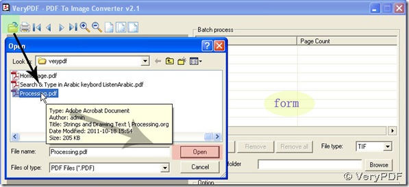 open PDF file in preview panel with open dialog box