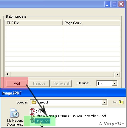Interface based on Add button for adding PDF files