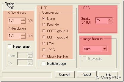 panel for setting DPI, color depth and TIFF compression with JPEG quality, too