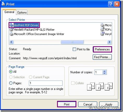 choose docPrint as virtual printer