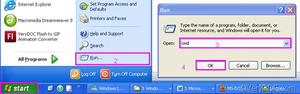 Open the command prompt window---the first step to convert web page and edit pdf creator