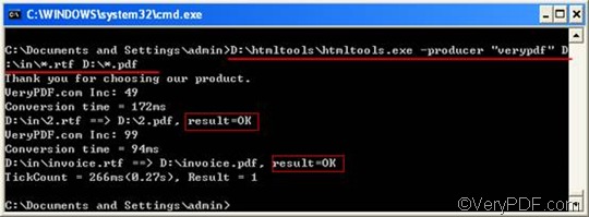 the command prompt window with the command line and information